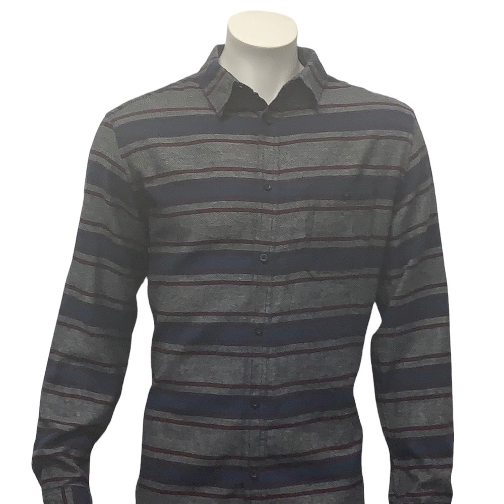 Tony Hawk Gray Blue Maroon Knit Flannel Cotton Plaid Long Sleeve Shirt Large LG